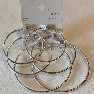 A New Day - Silver Hoop Earrings - Set of 3 - Brand New